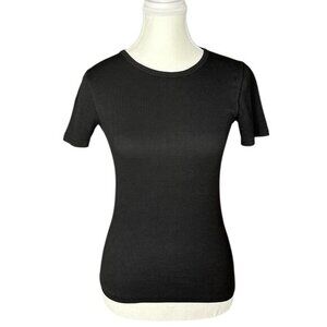 Everlane Womens Ribbed‎ Crew Neck T-Shirt Black Supima Cotton Short Sleeve XS
